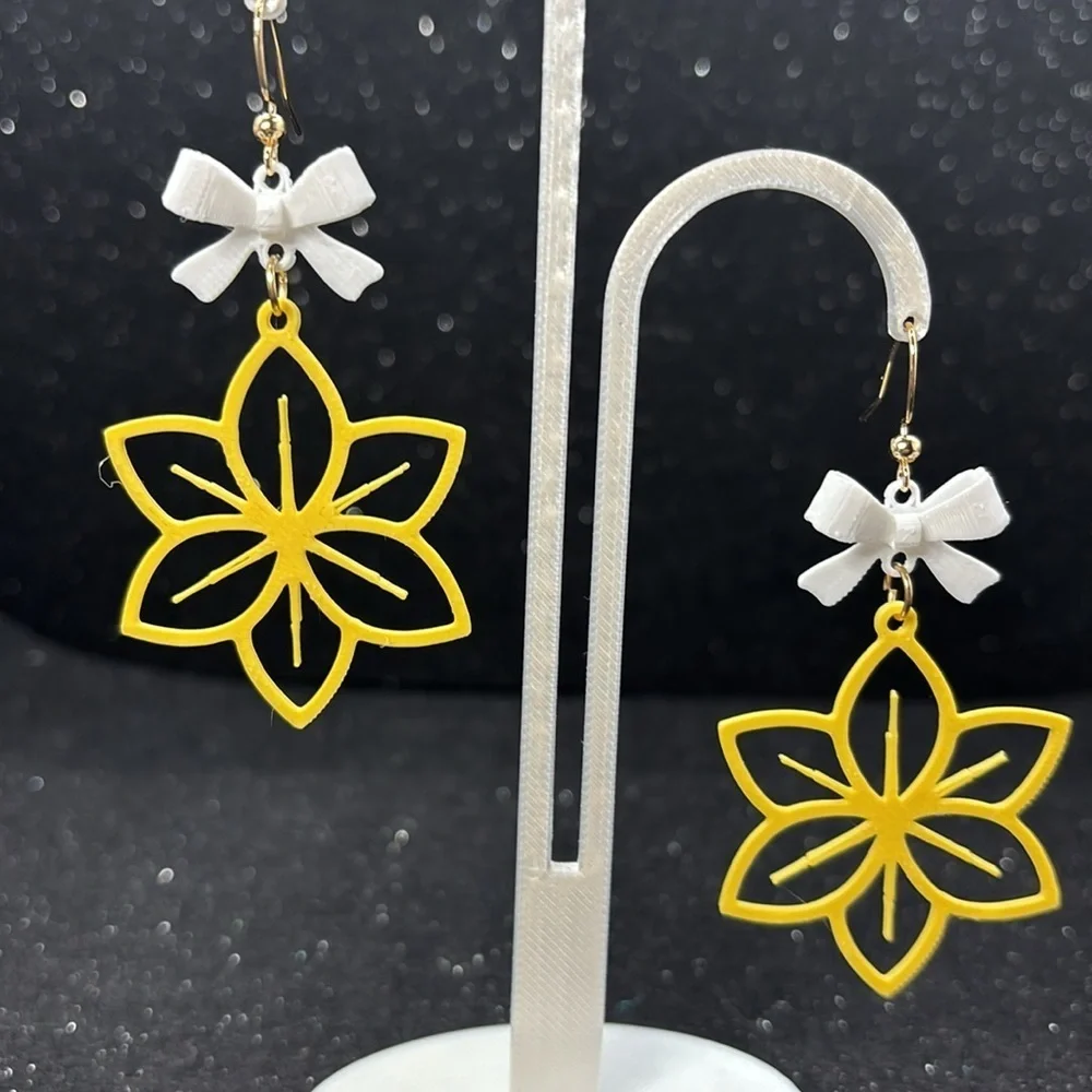 Yellow Floral Earrings with White Bow Accents